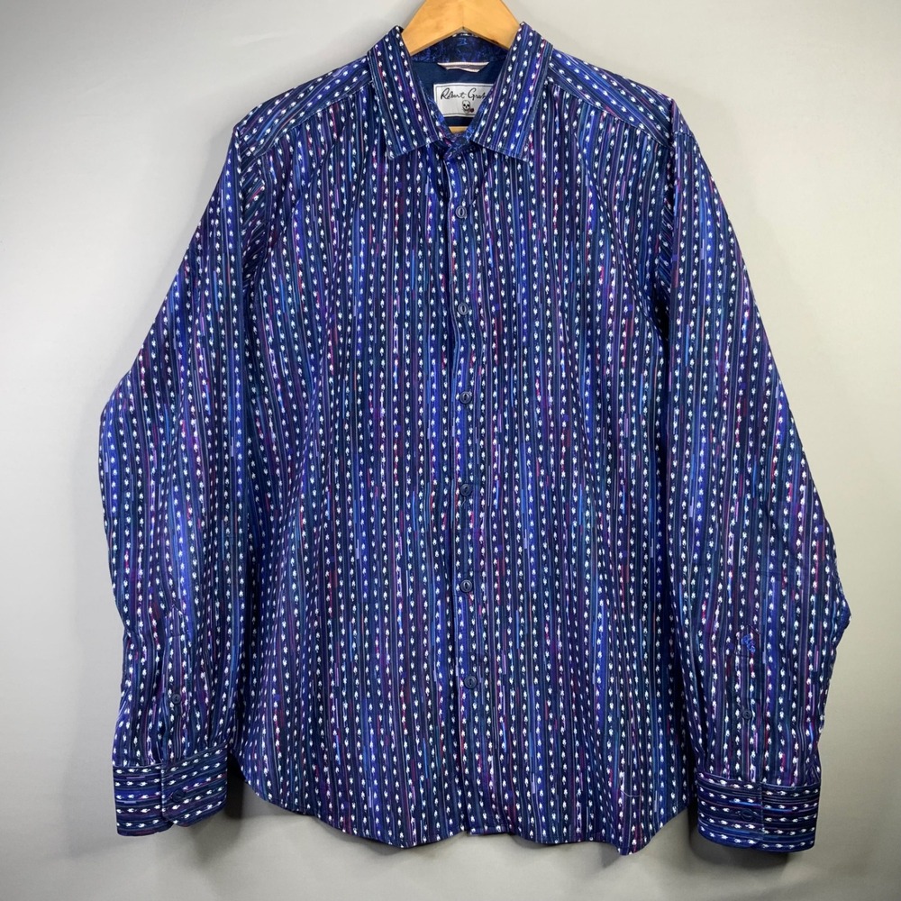 Robert Graham Men's Blue Patterned Button Down Shirt Classic Fit Size 2XL‎
